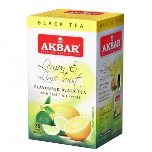 Чай Akbar Лимон та Лайм Твіст з натуральними шматочками фруктів в сашетах 20х2г