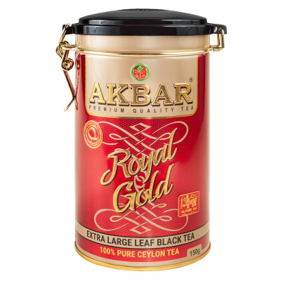 Чай чорний цейлонський крупнолистовий AKBAR ROYAL GOLD жерстяна банка 150г