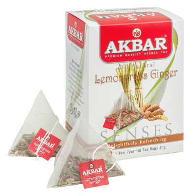 Чай трав'яний лемонграс та імбир в пірамідках AKBAR «LEMOGRASS GINGER» 20х2 г
