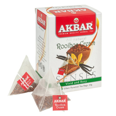 Чай трав'яний з ройбушу та суміші квітів в пірамідках AKBAR «ROOIBOS  CREAM» 20х1,5 г